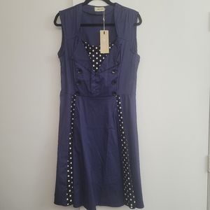 Killreal Navy and Black Polka Dot 50s Style Swing Dress NWT